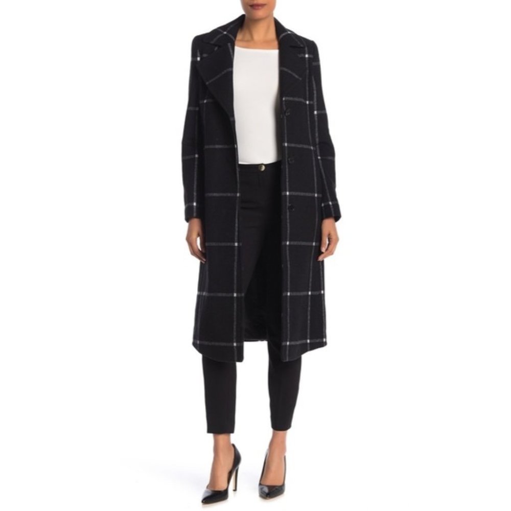 Cole Haan Notch Wool Blend Collar Belted Coat
